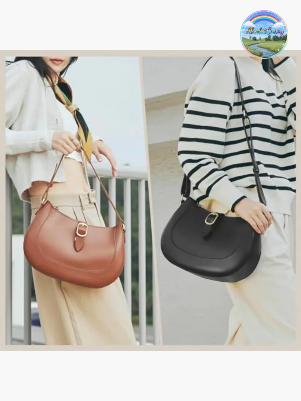 Vegan Leather Crescent Hobo Bag Adjustable Strap Detachable Clutch